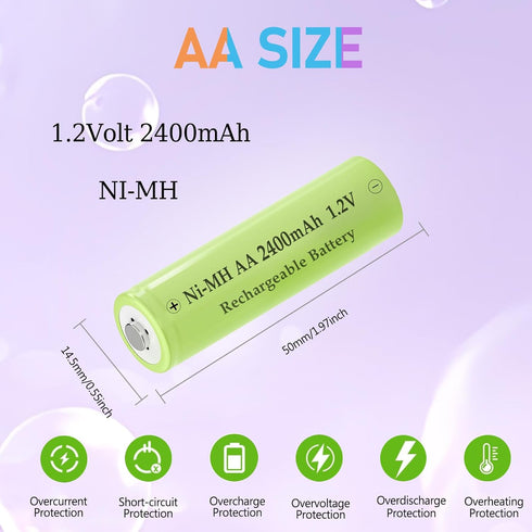 Teneyuuo 1.2 2400mAh Batteries,4 Packs 2400mAh AA V NiMH Household Devices Double A Rechargeable High Performance Long