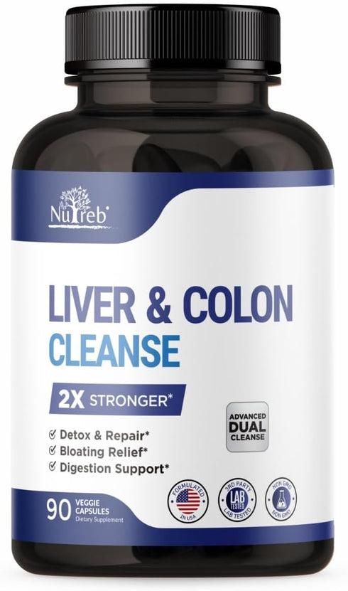 Liver Detox & Colon Cleanse - Premium 2X Stronger Cleanse for Liver Repair & Colon Detox - Vegan 90 Capsules for Men &