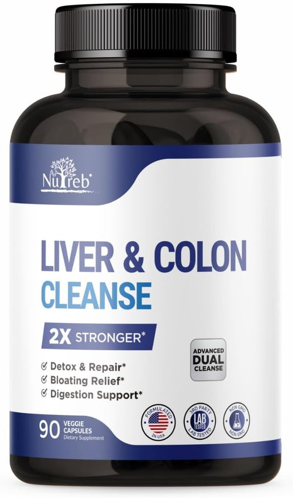 Liver Detox & Colon Cleanse - Premium 2X Stronger Cleanse for Liver Repair & Colon Detox - Vegan 90 Capsules for Men &