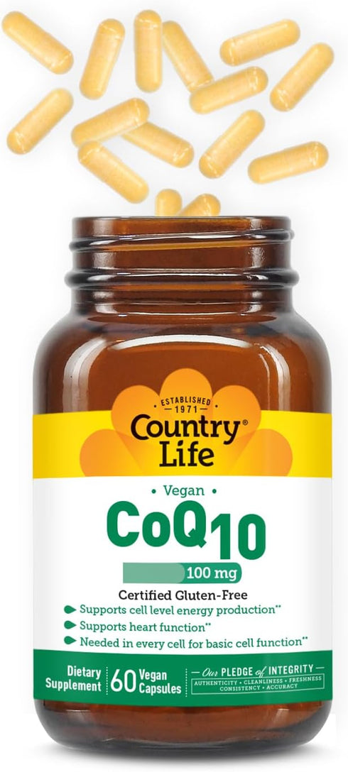 Country Life Simply CoQ10 100mg Vegan Softgels, 60 ct for Heart Function & Energy