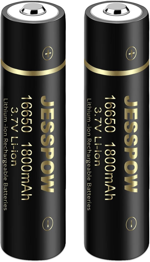 16650 Rechargeable Battery, 1800mAh 3.7V Li-ion, 2 Pack for Flashlights and Torches