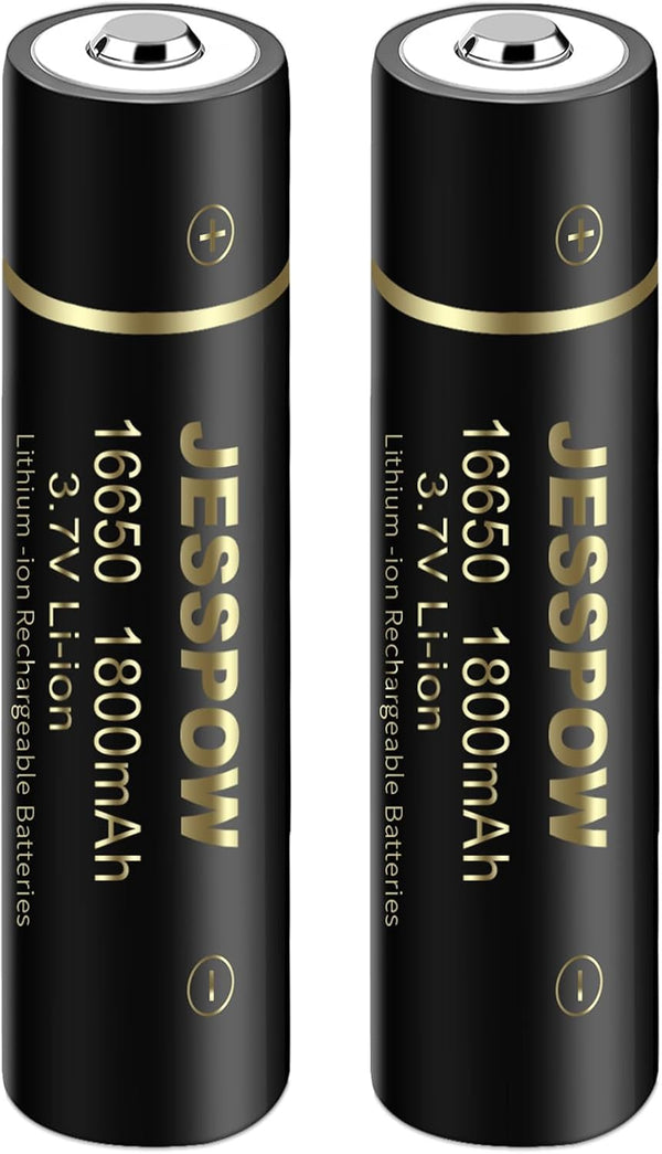 16650 Rechargeable Battery, 1800mAh 3.7V Li-ion, 2 Pack for Flashlights and Torches