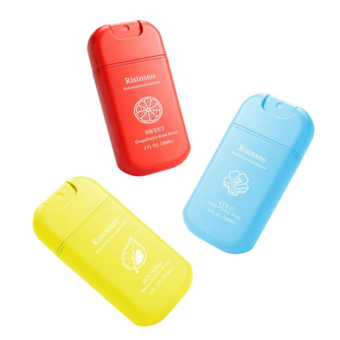 Risinsno Hydrating Hand Sanitizer Spray, Scented Power Mist Hand Sanitizers Travel Size Refillable,
