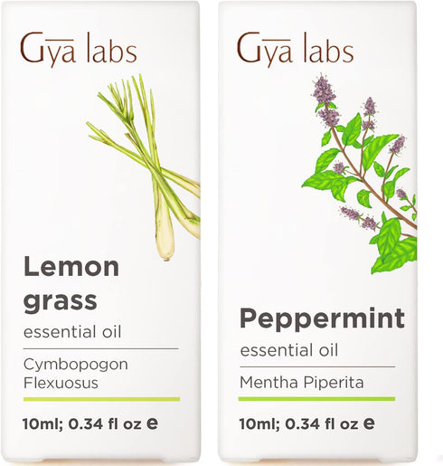 Lemongrass Essential Oil for Diffuser & Peppermint Oil for Hair Set -
