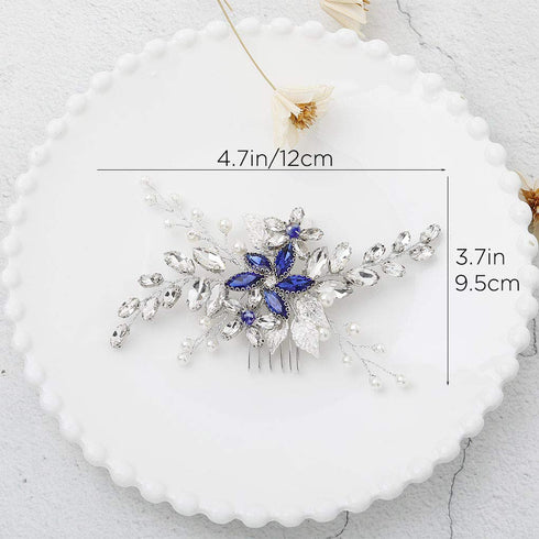 Olbye Blue Rhinestone Wedding Hair Comb Bridal Accessories for Bride and Bridesmaids Silver Hair Piece