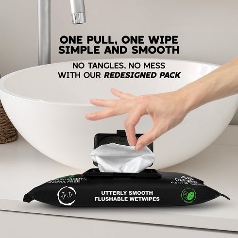 JYJZ 6 Pack (288 Flushable Wet Wipes, Wipes), New & Improved Fragrance Free, Disposable, Biodegradable, XL,Aloe