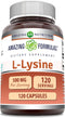 Amazing Formulas L-Lysine 500 mg Capsules: Non-GMO Amino Acid Supplement, 120 Count