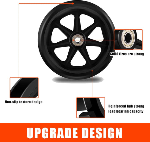Generic 6-Inch (2pcs 8 Inch) Replacement Wheels for Walkers & Rollators Eco-Friendly Rubber Tire, Wear-Resistant PU