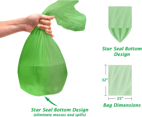 120 Count 13 Gallon Eco-friendly Trash Bags, Medium Green Garbage Bags, Portable Camping Toilet Bags