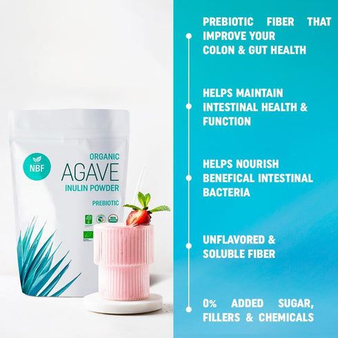 NBF Organic Agave Inulin Powder (16 Oz) - Gluten-Free Digestive Fiber for Gut Health, Keto & Kosher