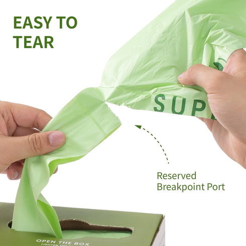 SUPERBIO 1.6 Gallon Compostable Handle Tie Food Waste Bags, 50 Count, Small Bags for Countertop Bin