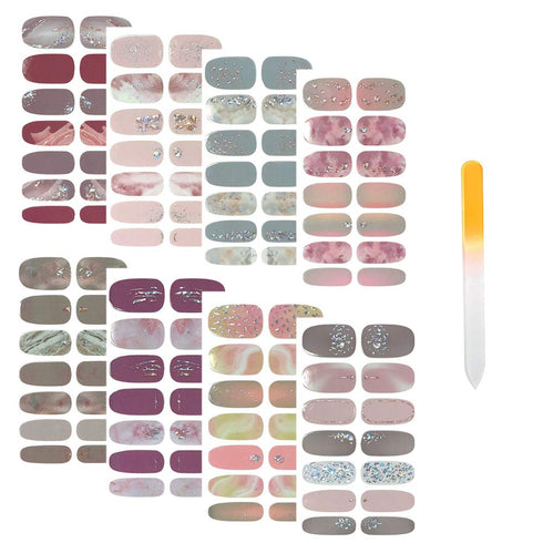 SIUSIO 112pcs Nail Wraps, 8 Sheets Full Nail Polish Strips, Gradient Glitter Stickers with Crystal Glass Nail Files