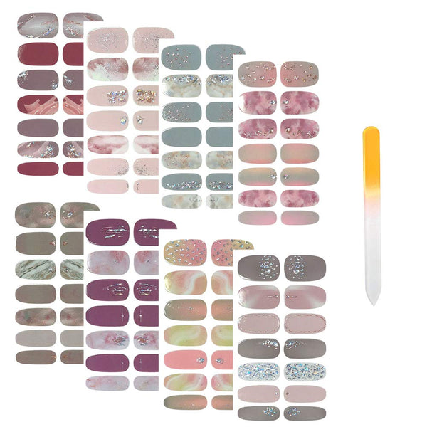 SIUSIO 112pcs Nail Wraps, 8 Sheets Full Nail Polish Strips, Gradient Glitter Stickers with Crystal Glass Nail Files
