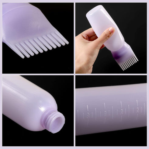 Pimoys 6 Ounce Root Comb Applicator Bottle, Oil Applicator for Hair Dye, Purple, 2 Pack