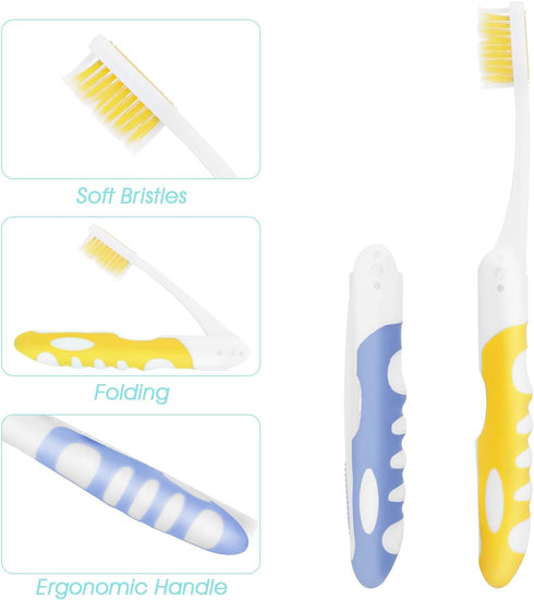 2Pcs Travel Toothbrush Kit, Portable Soft Bristles Folding Toothbrush for Camping Hiking