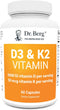 Dr. Berg D3 K2 Vitamin 5000 IU w/MCT Oil - 60 Capsules, Includes 50 mcg MK7 Vitamin K2, Zinc & Magnesium for Absorption