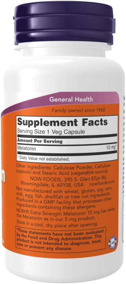 Now Supplements, Melatonin Extra Strength, 10 mg, 100 Veg Capsules (Pack of 2)