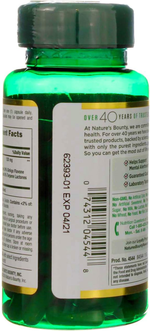 Nature's Bounty Ginkgo Biloba Capsule, 120 mg, 100 ea