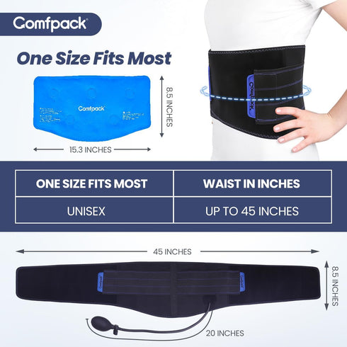 Back Ice Pack for Lower Back Pain with Compression Air Pump, Lumbar Support Brace with Hot Cold Therapy Gel Pack for