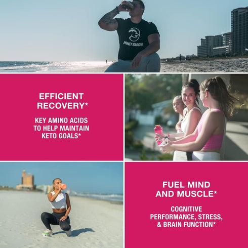 Honey Badger BCAA + EAA Amino Acids Electrolytes Powder, Wild Berry, 30 Servings for Men & Women