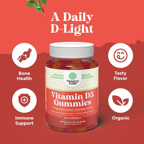 Vitamin D3 Gummies for Daily Wellness - Delicious Gummies for Adults with 2000IU per Serving for Bone & Immune Support
