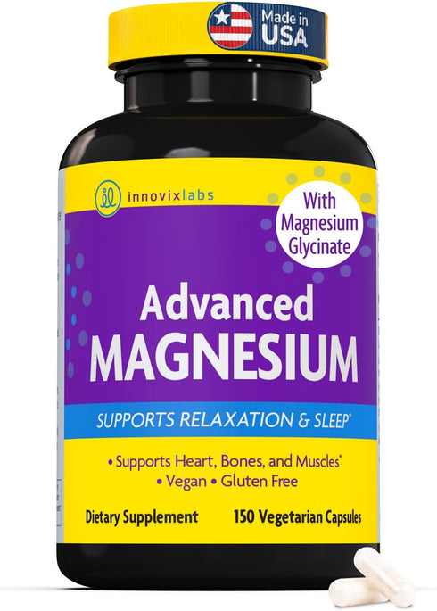 InnovixLabs Advanced Magnesium Capsules - 150 Ct, 210 mg - Chelated Magnesium Glycinate and Malate for Relaxation