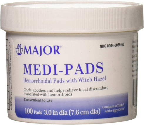 Maximum Strength Hemorrhoidal Cleansing Pads with Witch Hazel, 100 Ct per Jar - Medi-Pads