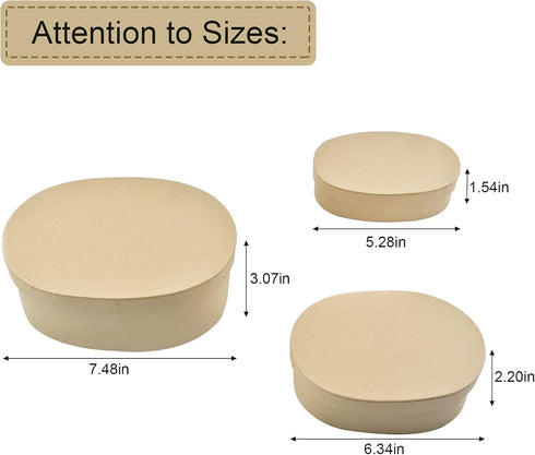 WANDIC Paper Mache Box, Set of 3 Oval Paper Mache Hat Kraft Paper Containers with Lids Ideal for Painting Crafting & Storage Accessories Jewelry Gifts by WANDIC