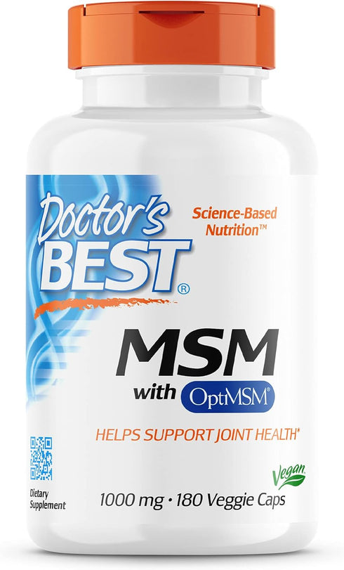 Doctor's Best MSM with OptiMSM, Joint Support, 1000 mg, 180 Veggie Caps, Non-GMO, Gluten Free