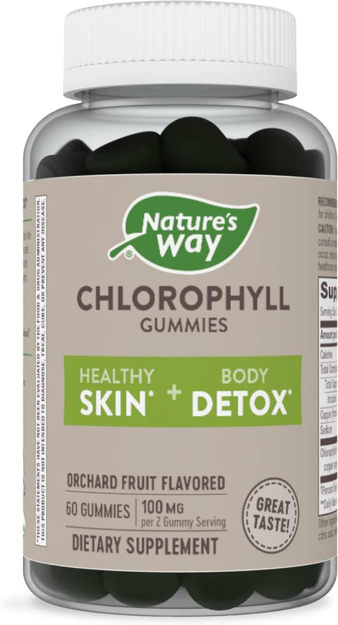 Nature's Way Chlorophyll Gummies, 60 Gummies, Internal Deodorant, Supports Healthy Skin and Body Detox