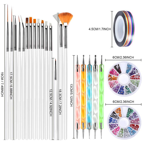 Teenitor Nail Art Brushes, 3D Nail Art Painting Kit with 15 Gel Brushes, 5pcs Dotting Pen, 12 Colors Rhinestones