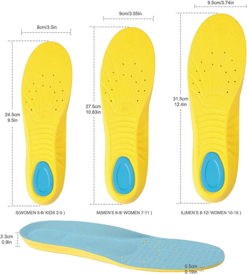 Memory Foam Shoe Inserts, Shock Absorption Pain Relief Insoles for Women and Kids, 1 Pair (S: Women 5-6/Kids 2-5)