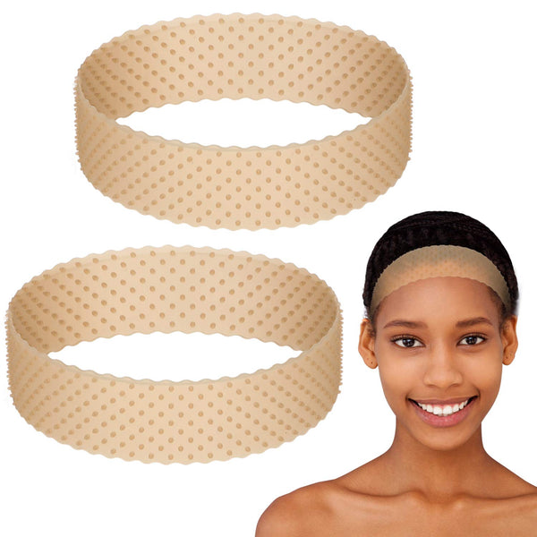 WILLBOND 2 Pieces Adjustable Silicone Wig Grip Band, Non Slip Headband for Men Women Sports Yoga (Light Brown)