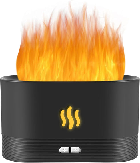 Flame Diffuser Humidifier with Fire Flame Effect, 180ml Aroma Humidifier, Auto Off, 2 Modes, Black for Home, Office,