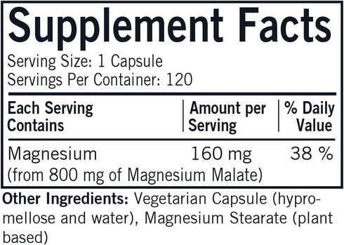 Kirkman Magnesium Malate 800 mg, 120 Capsules, Supports Restful Sleep