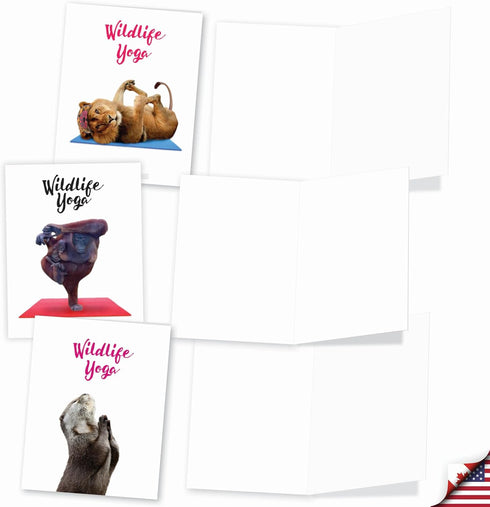 The Best Card Company - 20 Blank Yoga Animal Cards (4 x 5.12 Inch) - Kids Set (10 Designs)
