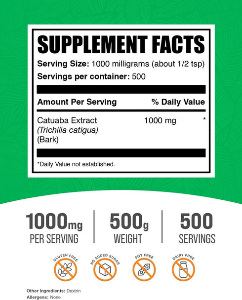 BulkSupplements.com Catuaba Extract Powder - Sourced from Catuaba Bark for Energy Support - Gluten Free, 1000mg per
