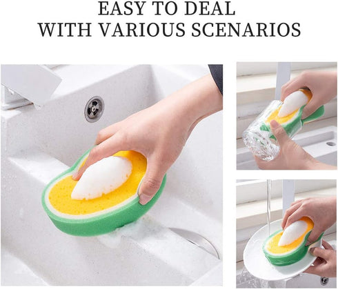WishLotus 4Pcs Dish Cleaning Sponges, Cute Fruit-Shape Thickened Kitchen Sponge, Multifunctional Wipe for Dishes