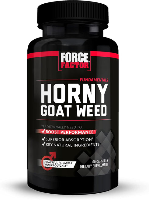 Force Factor Horny Goat Weed for Men - 750mg Natural Male Drive & Vitality Supplement, 60 Capsules