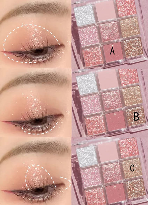 Kayswang 9 Colors Glitter Eyeshadow Palette, Matte High Pigment Color Cream Texture Natural Eye Shadow Powder (Pink)