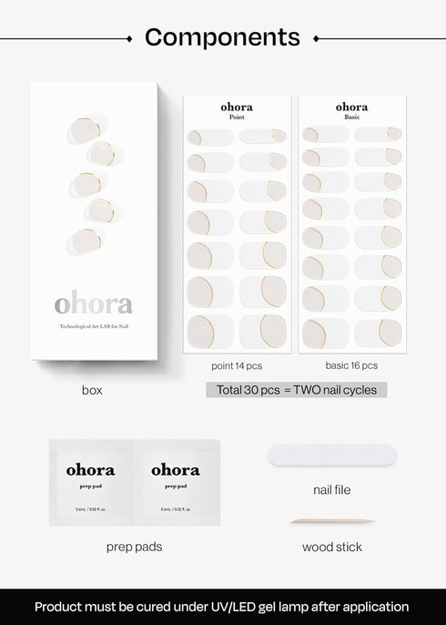 ohora Semi Cured Gel Nail Strips (N Sylph) - White French, Works with Any UV/LED Lamps, Salon-Quality