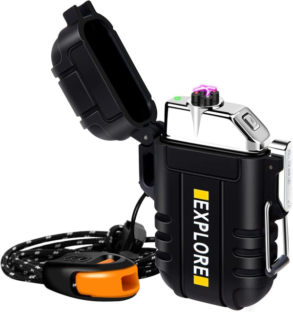 LcFun Electric Lighter - Plasma Lighter Waterproof Arc Lighter, Windproof USB Rechargeable with Emergency Whistle
