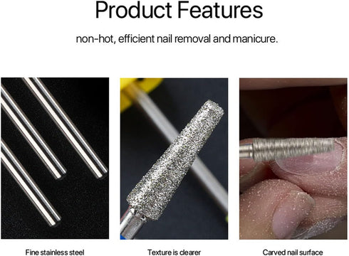 Nail Drill Bits Set - 3pcs 3/32 Inch Electric Manicure Nail File Bits with Storage Box for Home Salon Care
