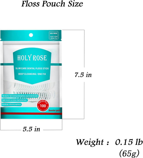 Travel Dental Floss Picks - Refill Bagged Floss Sticks, Holy Rose High Toughness Flosser, 300 Count for Teeth Hygiene