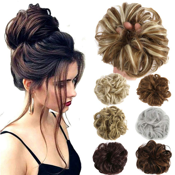 Lelinta Hair Bun Extensions - Wavy Curly Messy Donut Chignons Hair Piece - Black Brown Mix Bleach