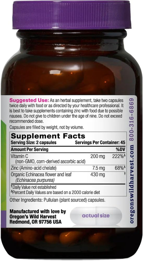 Oregon's Wild Harvest Echinacea with Zinc and Vitamin C Capsules, 90 Count