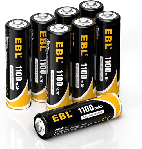 EBL AA Rechargeable Batteries, 1.2V 1100mAh High Capacity for Solar Garden Lights, Pack of 8