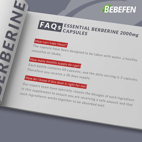 BEBEFEN Berberine HCL Supplement 2000mg - Supports Immune System, Cardiovascular Health - Non-GMO, Gluten Free