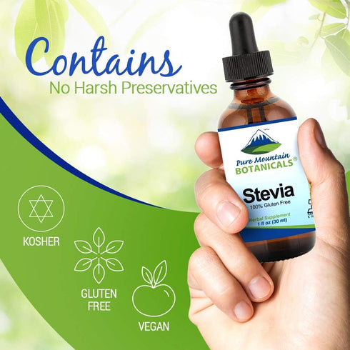 Pure Mountain Botanicals Liquid Stevia Drops, Natural Sugar Free Sweetener, Ideal for Keto and Vegan Diet