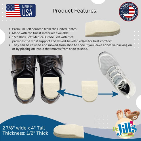 YJ64-6064 1/2" (4 Pack) Dr. Jill's Foot Pads, Latex Free, Heel Pad Skived Felt
